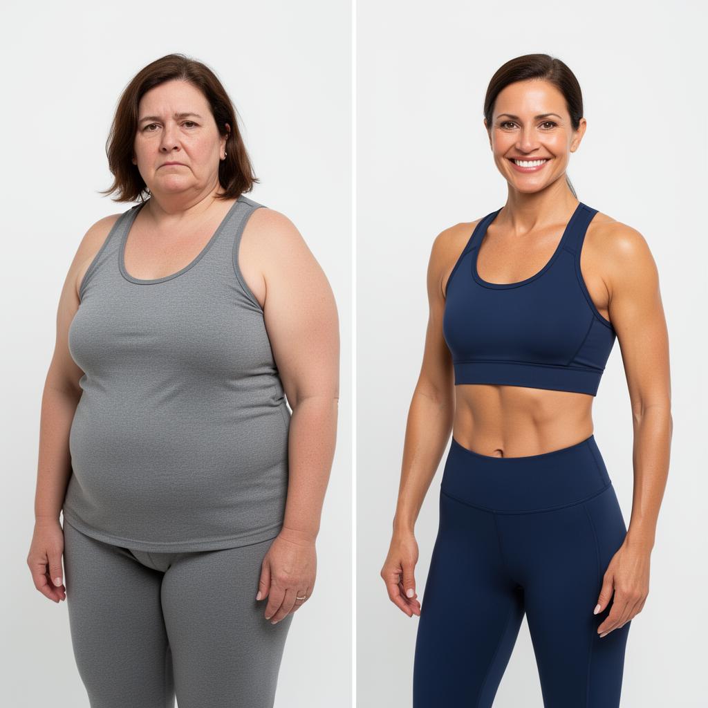 Antes e depois de uma aluna do Método Mounjaro Fit